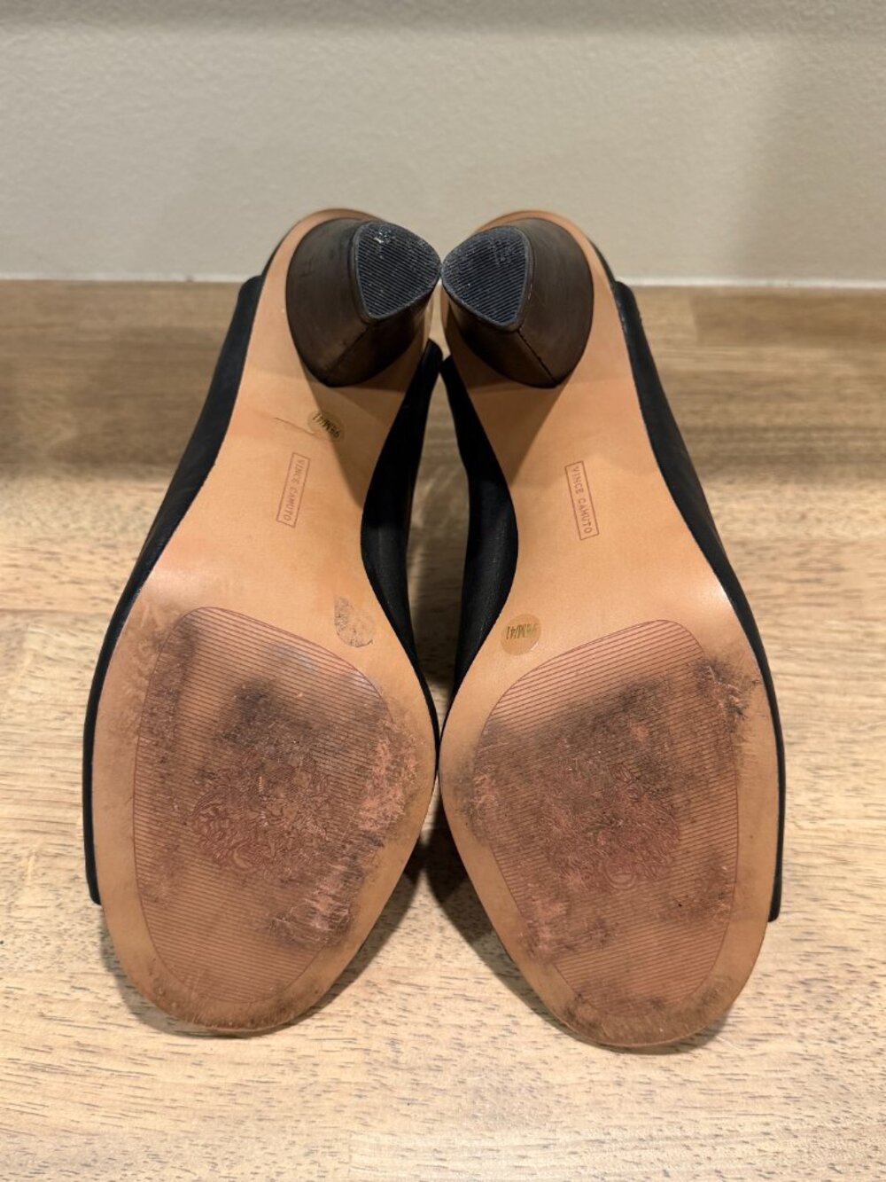 Vince Camuto Black Leather Open Toe Slingback Heels Size 9.5 - Picture 3 of 11
